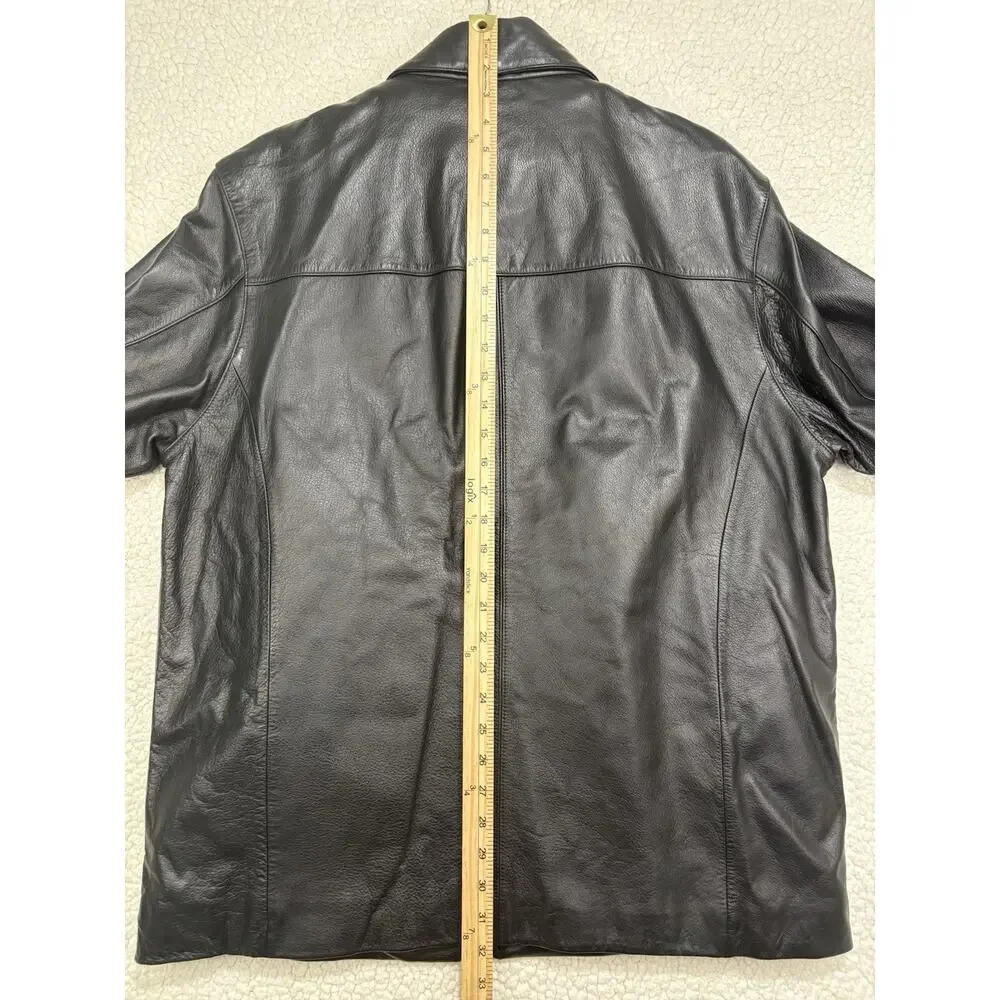 VTG St. John's Bay Genuine Leather Jacket‎ Mens Large Black Bomber Quilted Lined